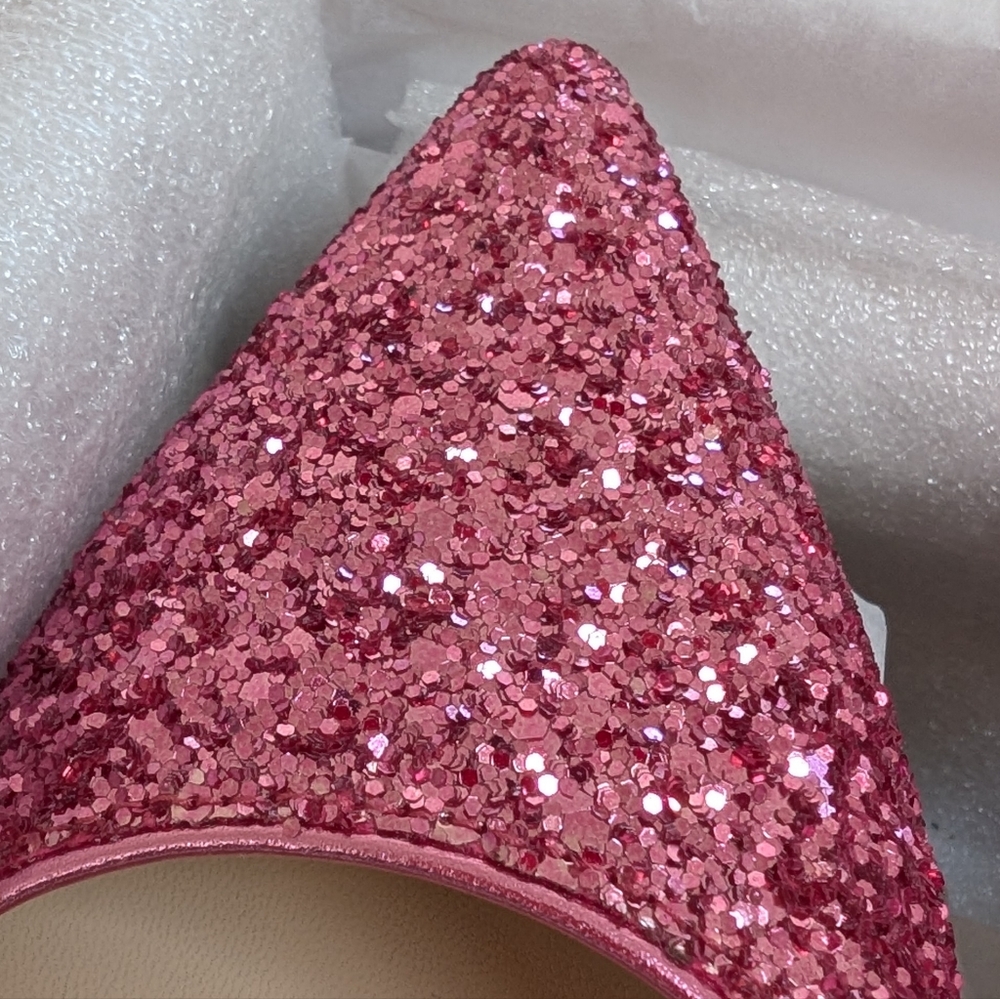 NIB Jimmy Choo Alina Pink Glitter Pointed Toe Flats - Picture 5 of 8